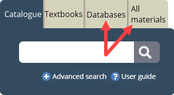Search box: 'Databases' and 'All materials'