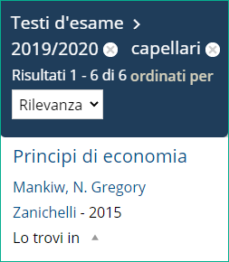 Risultati ricerca: 6 risultati. Il primo: Principi di economia