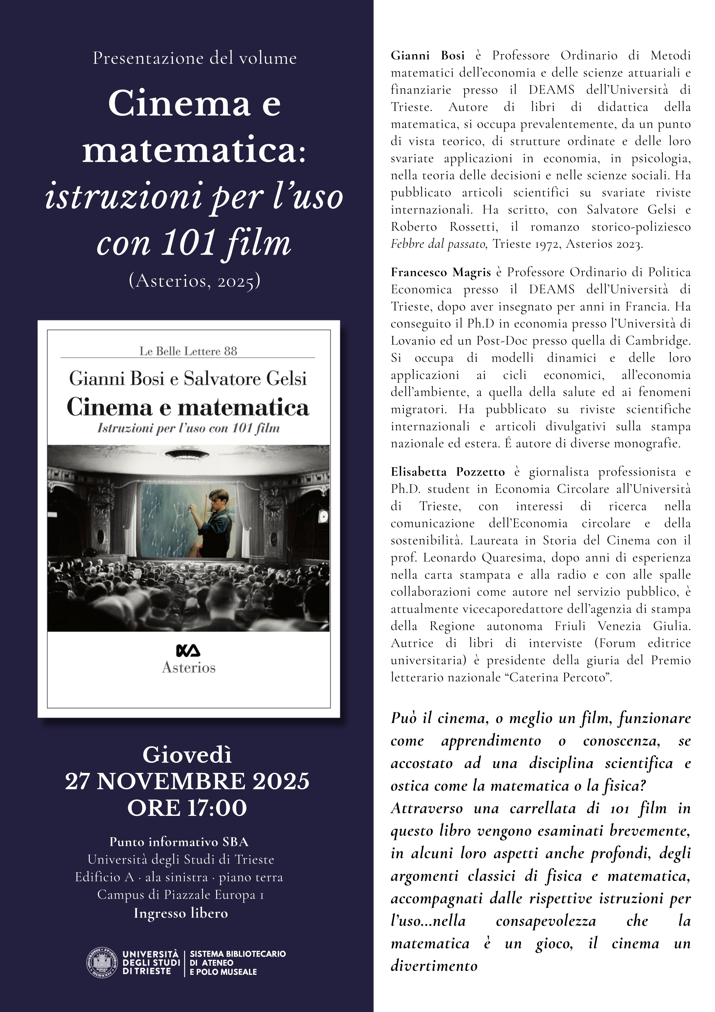 Presentazione del volume "Cinema e matematica: istruzioni per l'uso con 101 film"