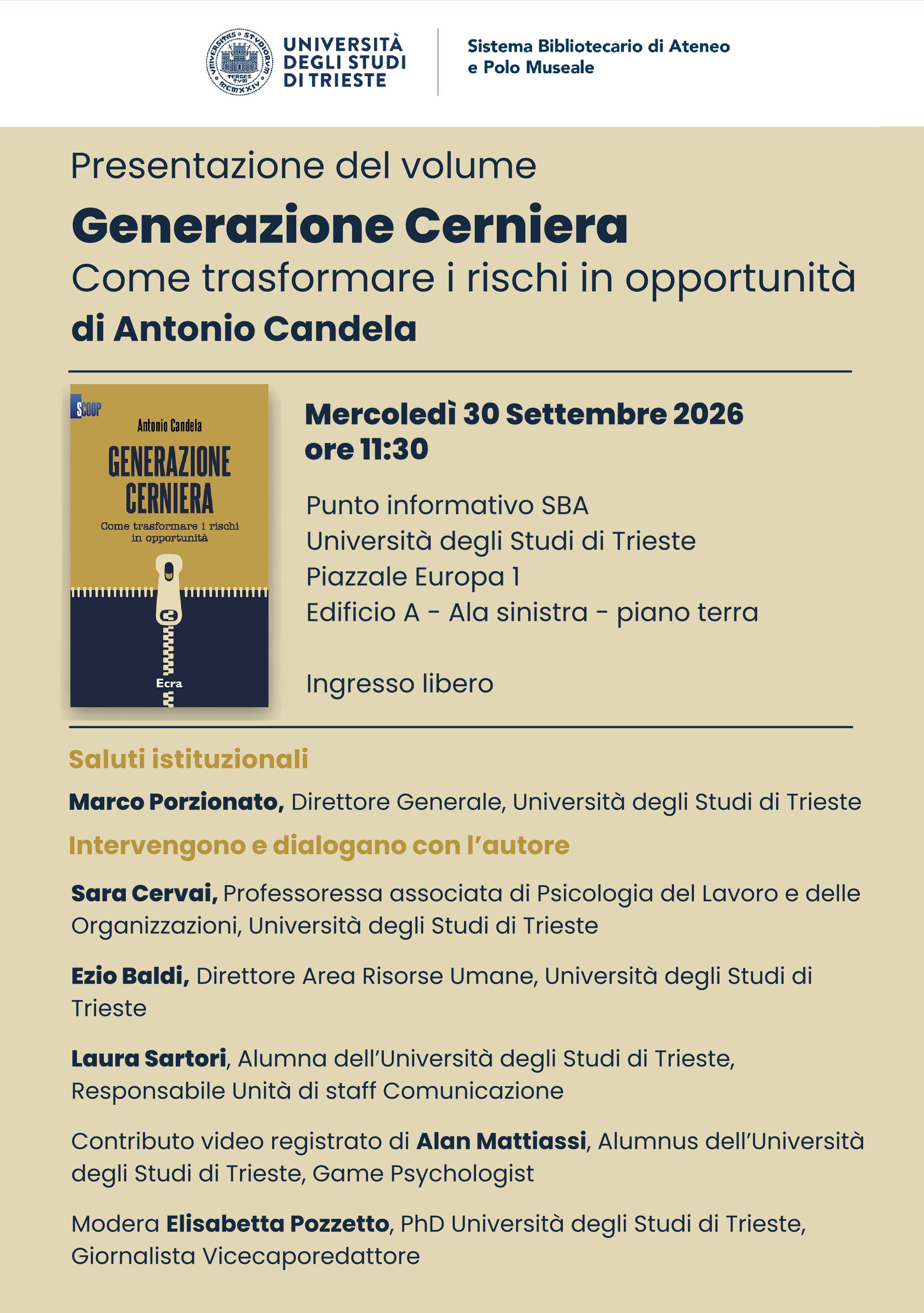 Presentazione del volume "Generazione Cerniera: come trasformare i rischi in opportunit&agrave;"